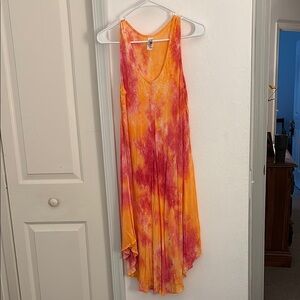 Vibrant Orange and Red Tie-Dye Swim Coverup